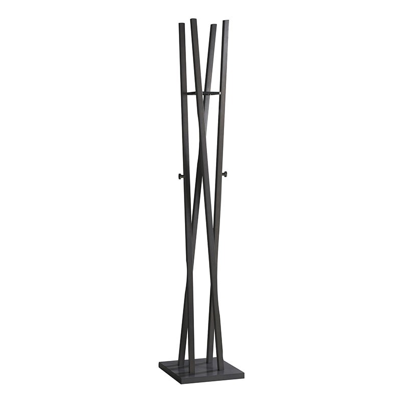Perchero de pie de acero y madera en negro y natural, 42 x 38,5 x 160 cm