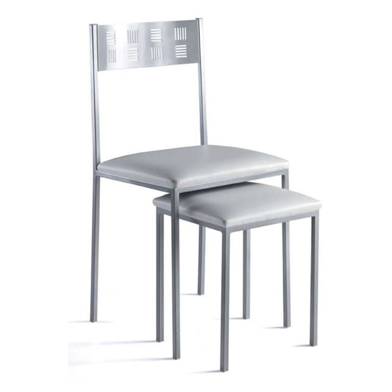 Pack de dos taburetes con asiento cuadrado en color blanco La Silla Española 38x30x86 cm 2 unidades en simil piel regulable en altura 